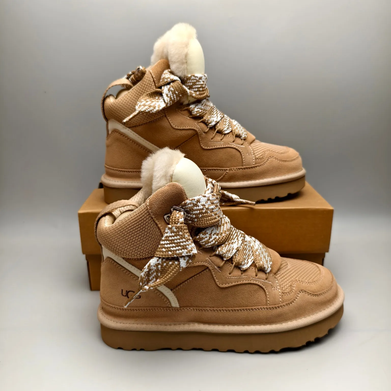 💰640 UGG sheepskin all-in-one snow boots 5390 wide lace breathable mesh casual boots Color: Maroon Black Sand Size: 35-41